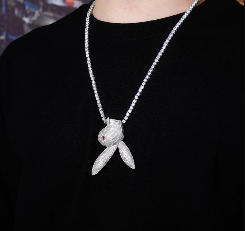 White Gold Rabbit Pendant Iced Out