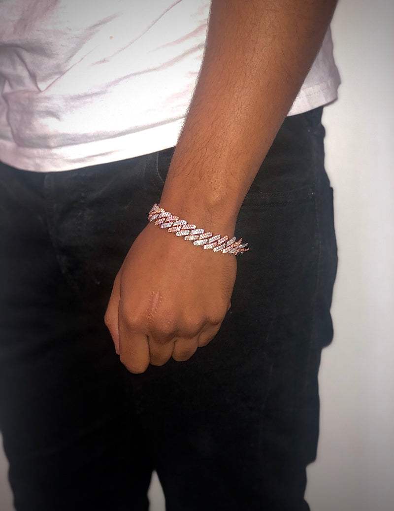 14mm Iced Two-Tone Diamond Prong Cuban Link Bracelet