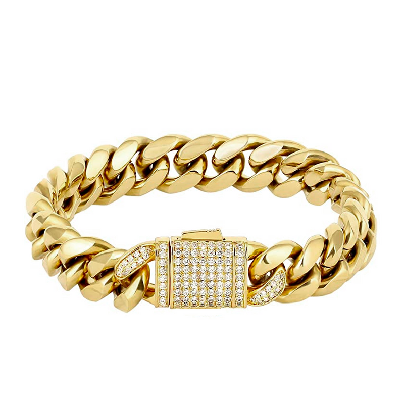 12mm Iced Out Gold Clasp Cuban Link Bracelet