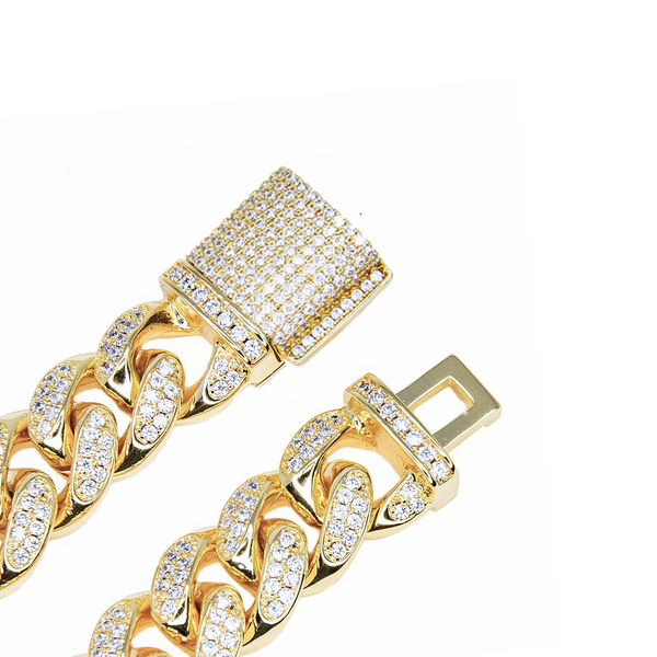 12mm Gold 2 Rows Cuban Link Bracelet Iced Out