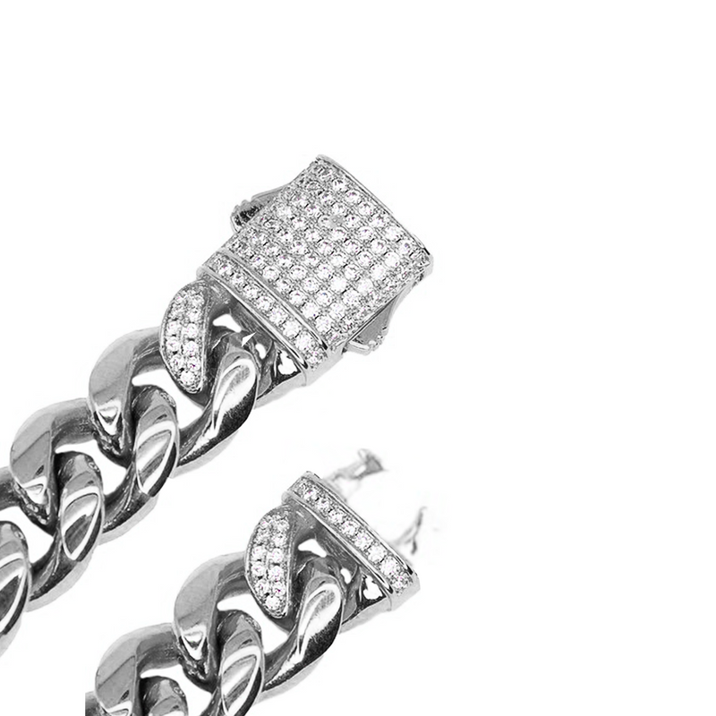 12mm Iced Out White Gold Clasp Cuban Link Chain