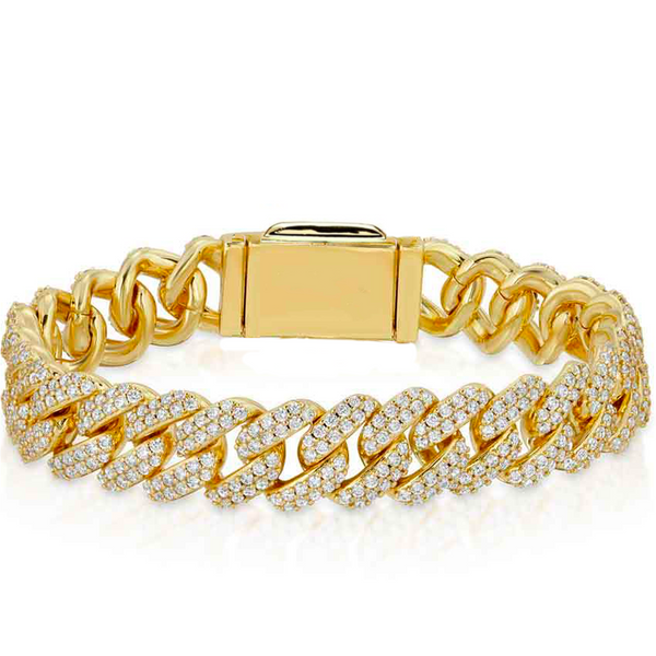 Iced Out Gold Diamond Prong Cuban Link Bracelet 14mm