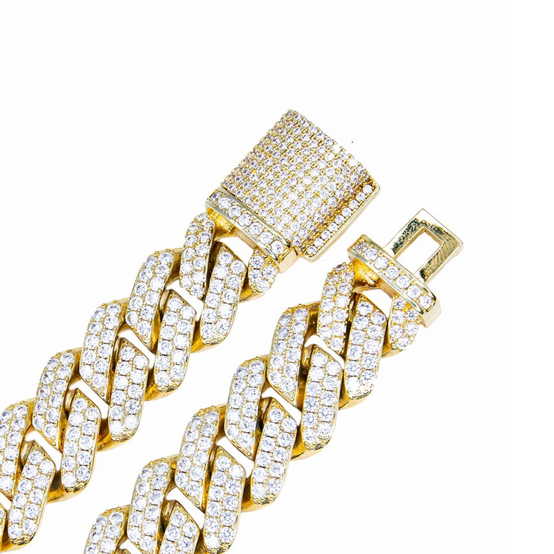 14mm Iced Out Gold Diamond Prong Cuban Link Bracelet