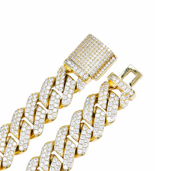 14mm Iced Out Gold Diamond Prong Cuban Link Chain