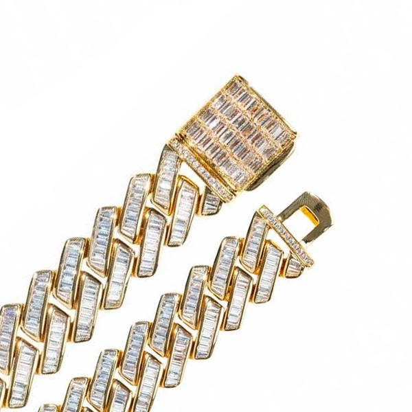 14 mm Iced Out Gold Baguette Cuban link prong Bracelet