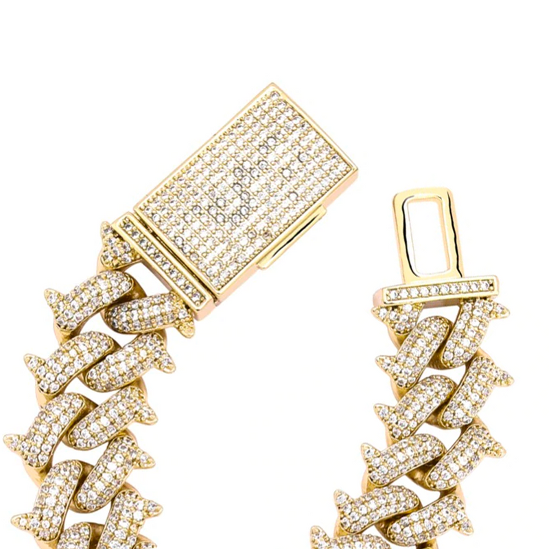 14mm Iced Out Gold Spike Cuban Link Chain