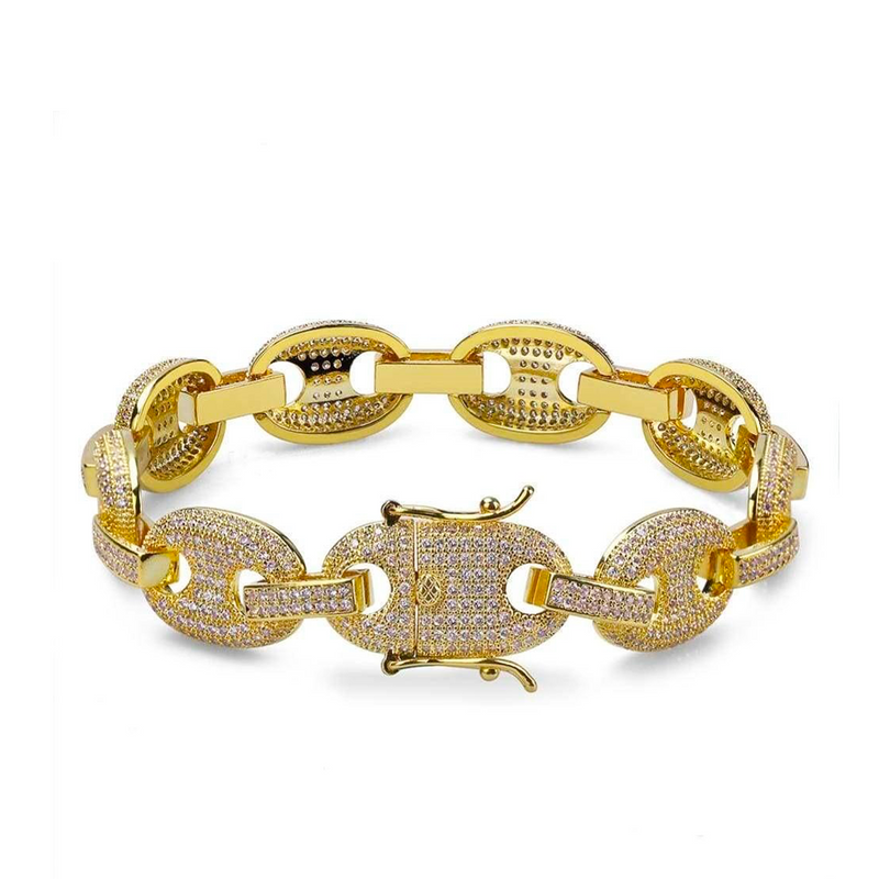 12mm Iced Out Gold Gucci Link Bracelet