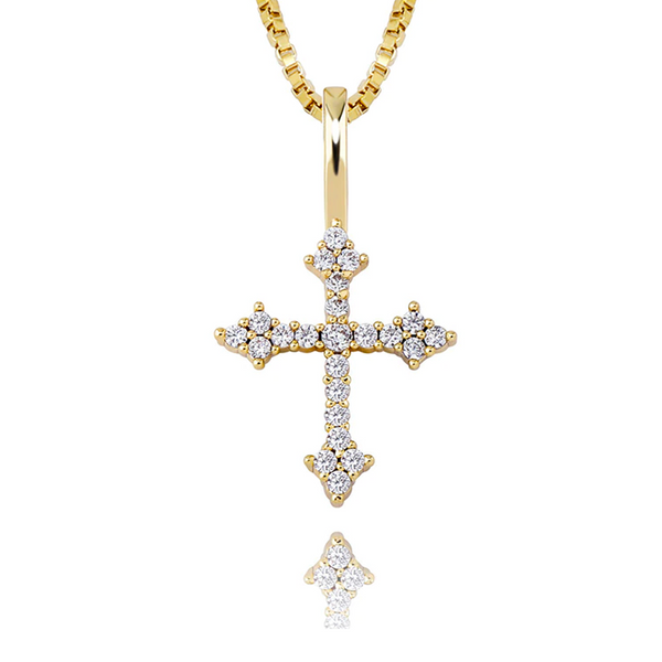 Gold Cubic Cross Pendant Iced Out