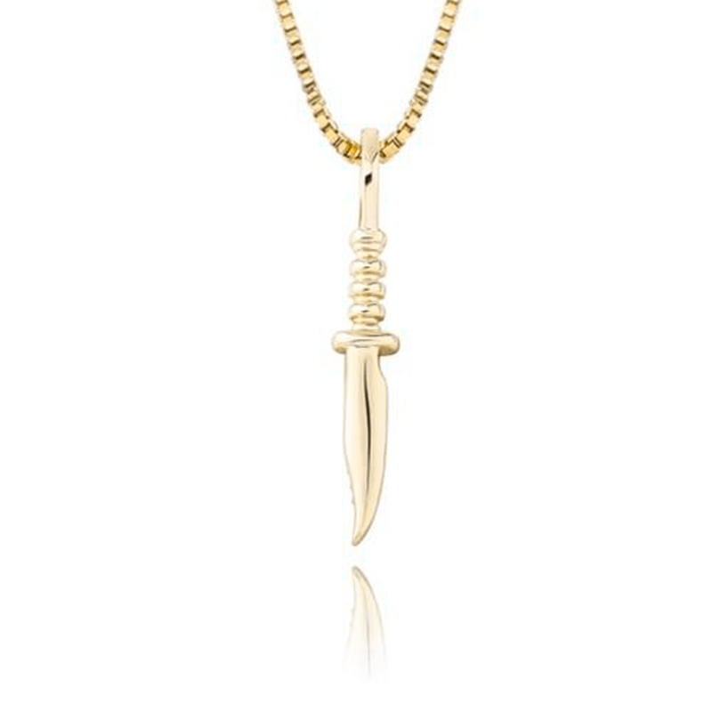 Gold Knife Pendant Iced Out