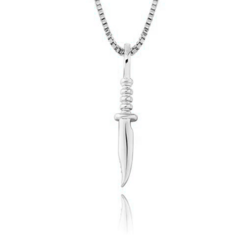White Gold Knife Pendant Iced Out