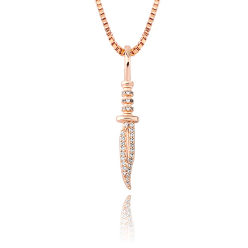 Rose Gold Knife Pendant Iced out