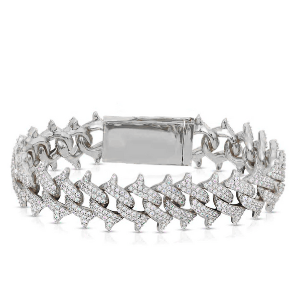 Iced Out White Gold Spike Cuban Link Bracelet 14mm
