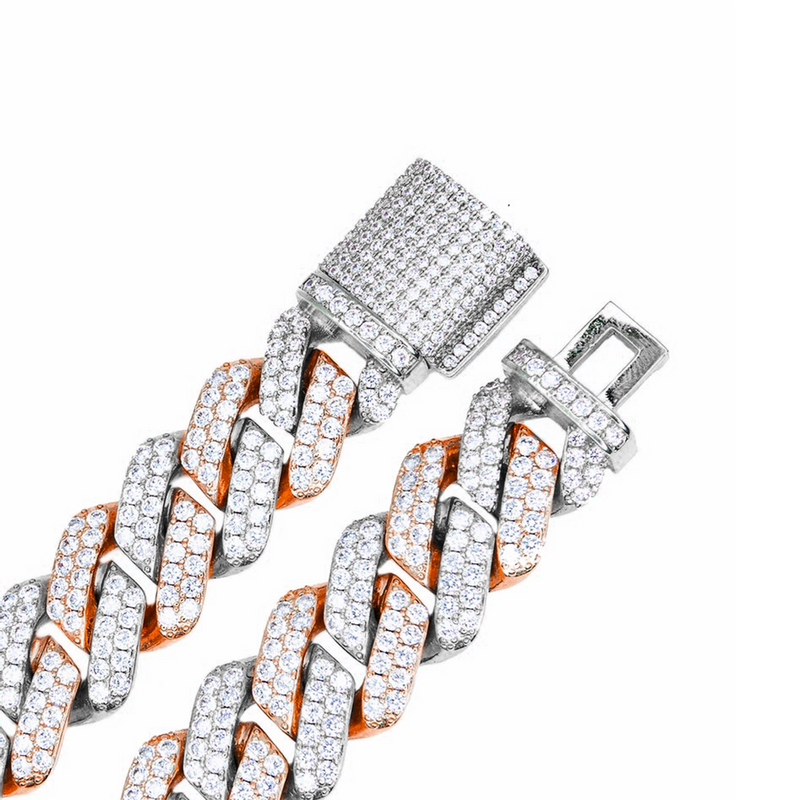 14mm Iced Out Two Tone Diamond Prong Cuban Link Chain