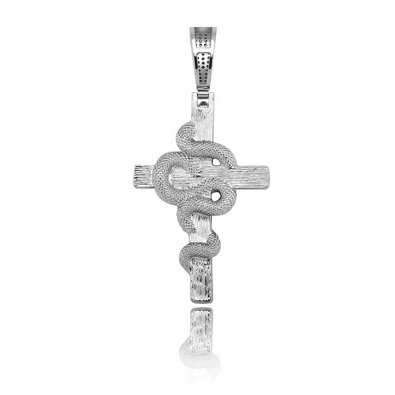 Iced Out White Gold Snake Cross Pendant
