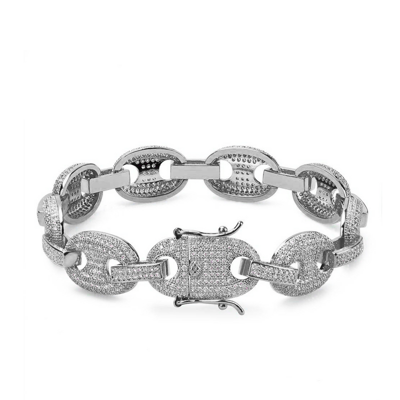 12mm Iced Out White Gold Gucci Link Bracelet