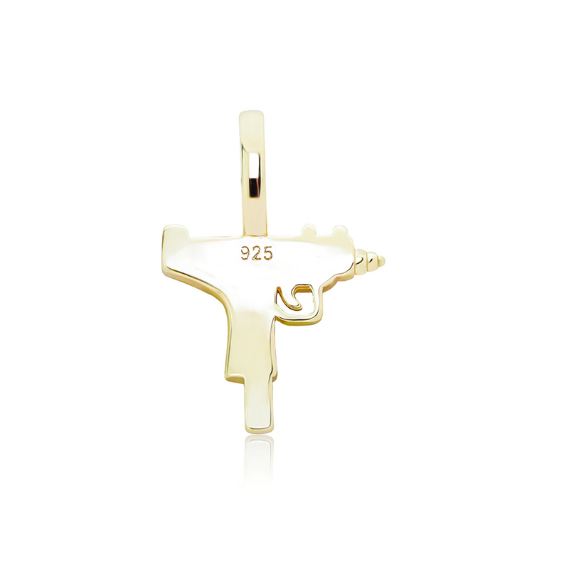 Gold Gun Pendant Iced Out