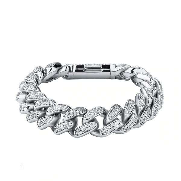 16mm Iced Out White Gold Cuban Link Bracelet