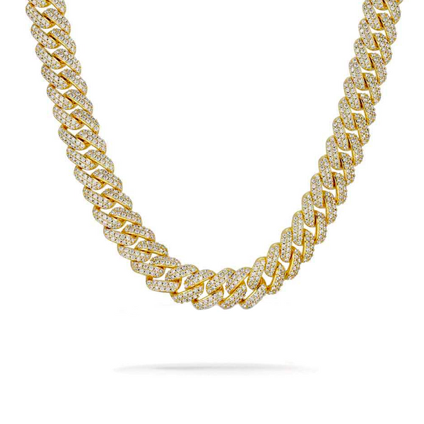 Iced Out Gold Diamond Prong Cuban Link Chain 14mm