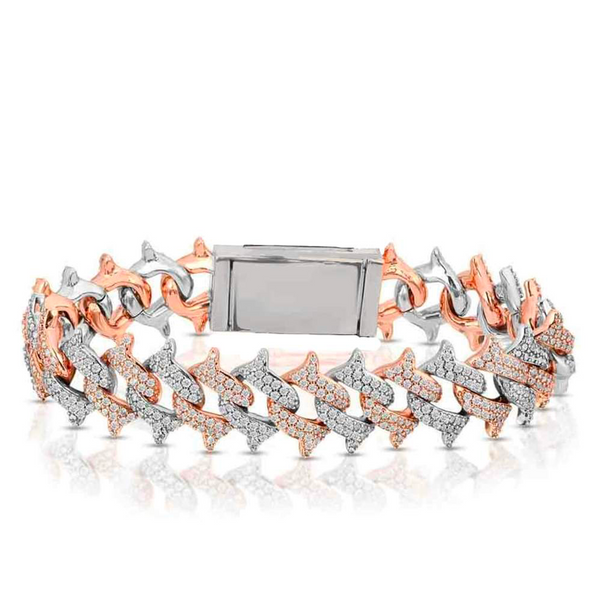 Iced Out Two Tone Spike Cuban Link Bracelet 14mm