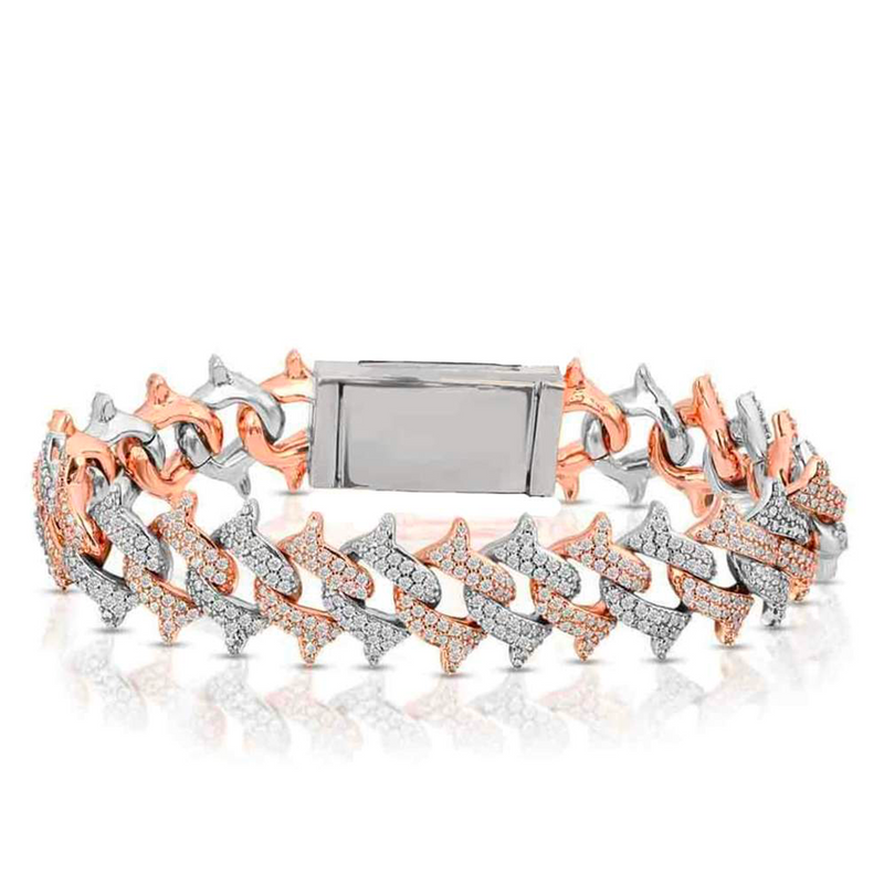 Iced Out Two Tone Spike Cuban Link Bracelet 14mm