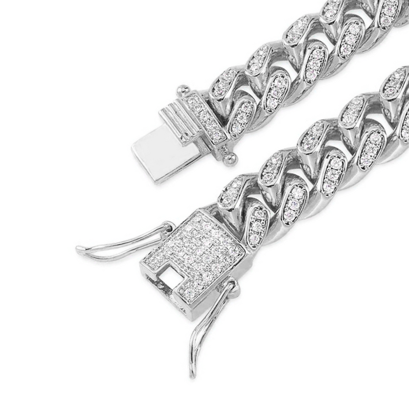 10mm Iced Out White Gold Cuban Link Bracelet