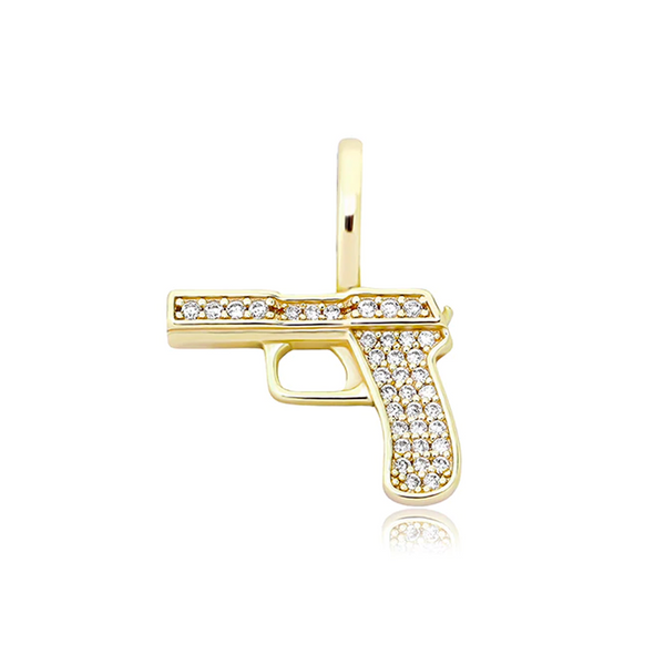 Gold Cubic Gun Pendant Iced Out