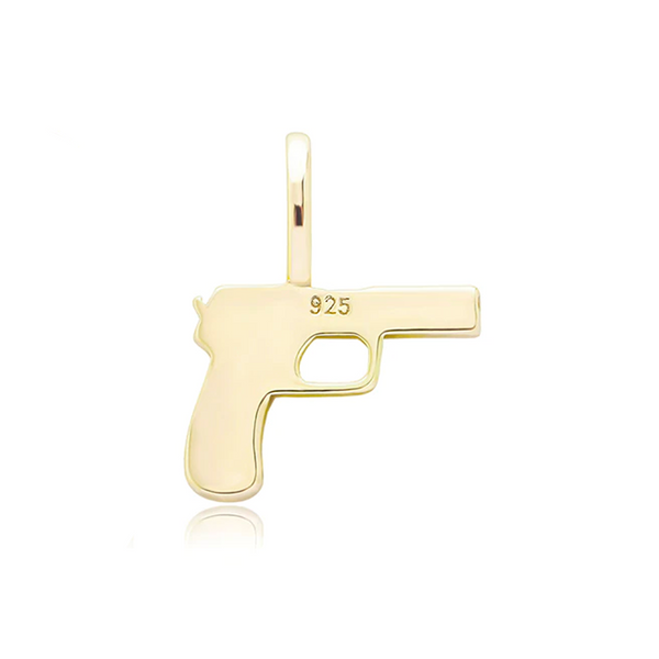 Gold Cubic Gun Pendant Iced Out