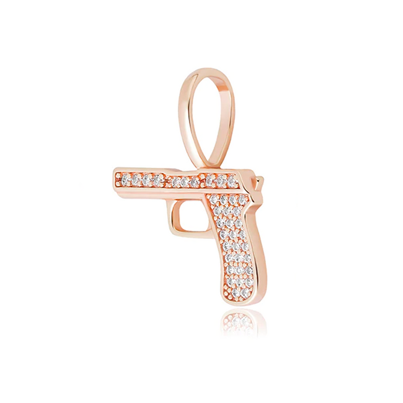 Rose Gold Cubic Gun Pendant Iced Out