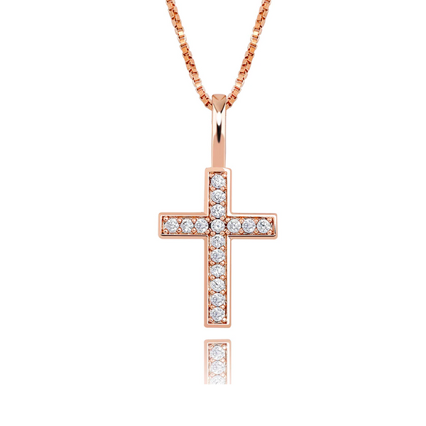 Rose Gold Diamond Cross Pendant Iced Out