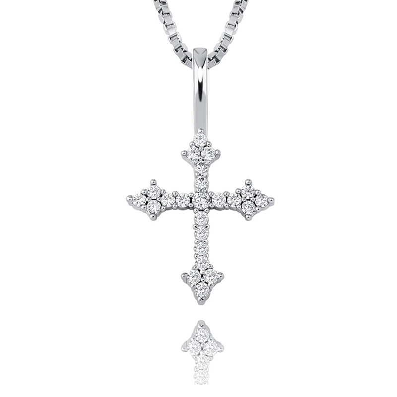 White Gold Cubic Cross Pendant Iced Out