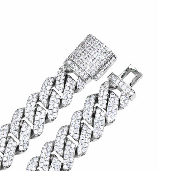 14mm Iced Out White Gold Diamond Prong Cuban Link Bracelet