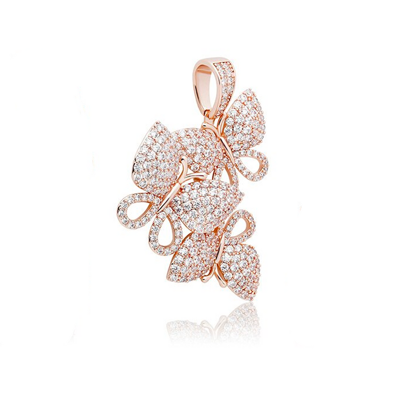 Rose Gold Butterfly Cubis Pendant Iced Out