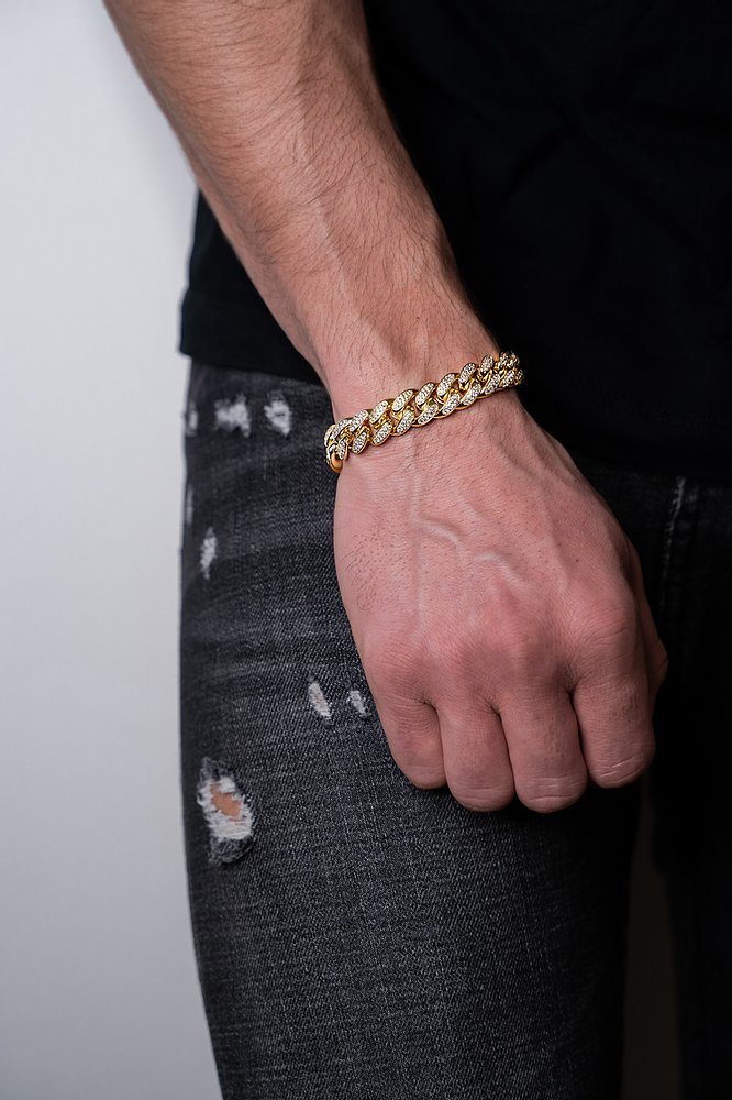 Iced Out 12mm Gold 2 Rows Cuban Link Bracelet