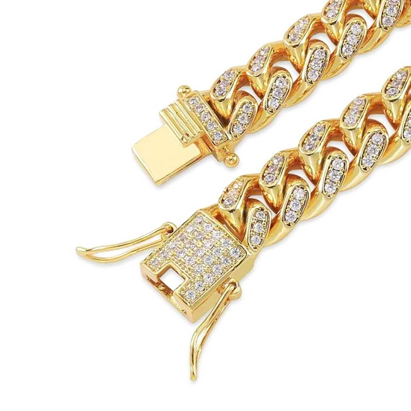 10mm Iced Out Gold Cuban Link Bracelet