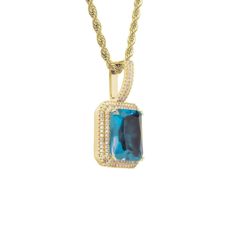 Iced Out Blue Gemstone Pendant - 3