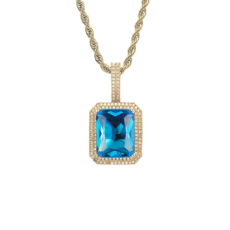 Iced Out Blue Gemstone Pendant - 1