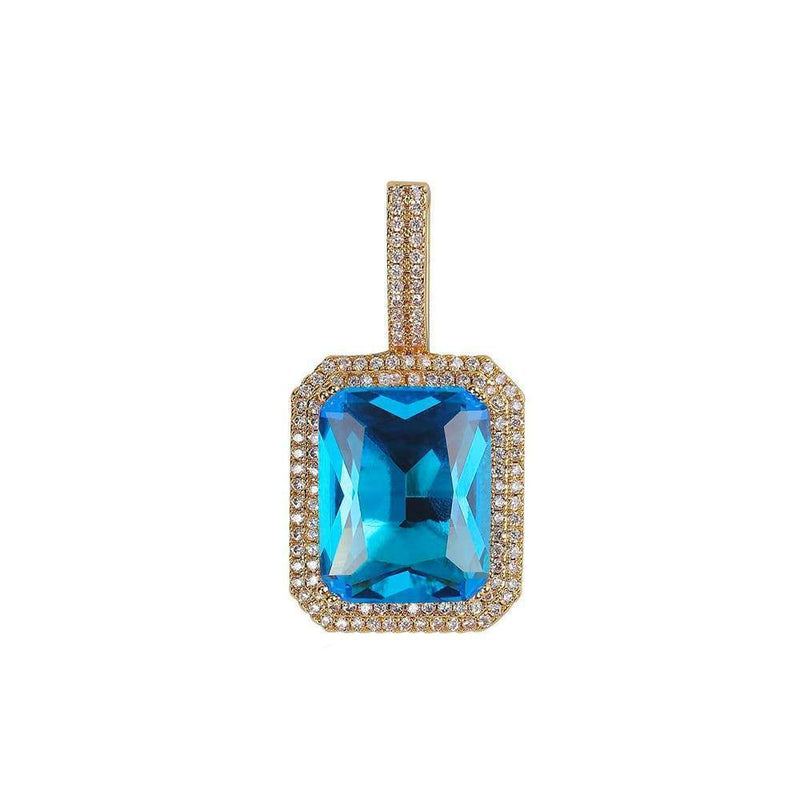 Iced Out Blue Gemstone Pendant