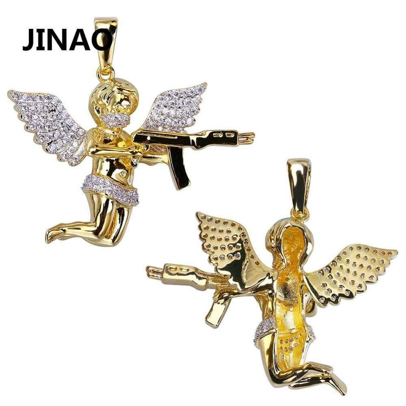 Iced Out Gangsta Angel Pendant - Rope - 2