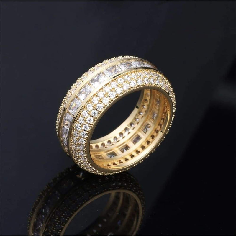 Iced Out Gold 1 Layer Baguette Ring