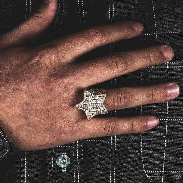Iced Out Gold Baguette Star Ring