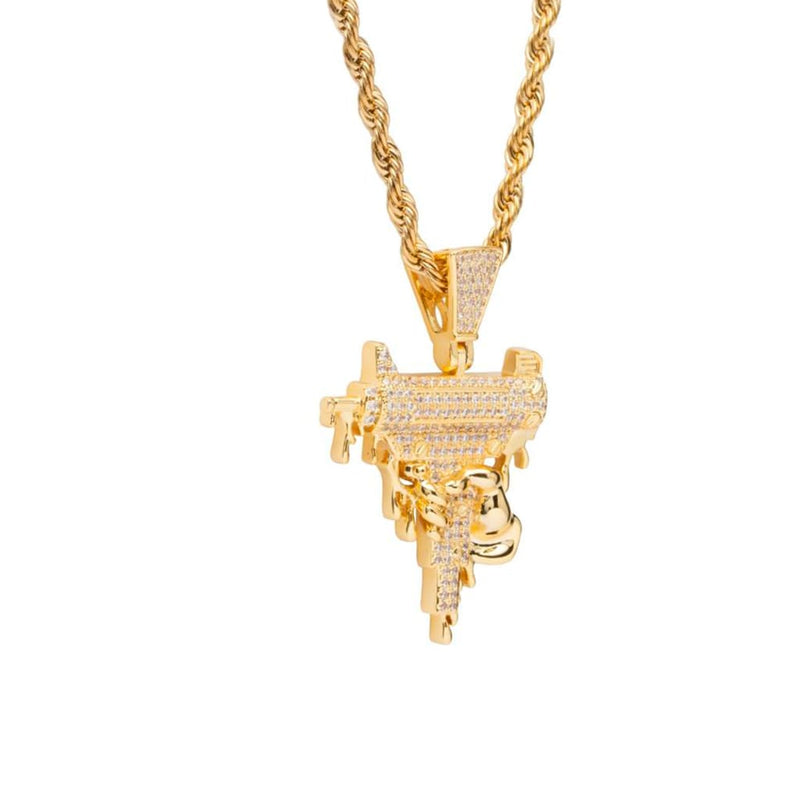 Iced Out Gold Dripping Uzi Pendant - 3