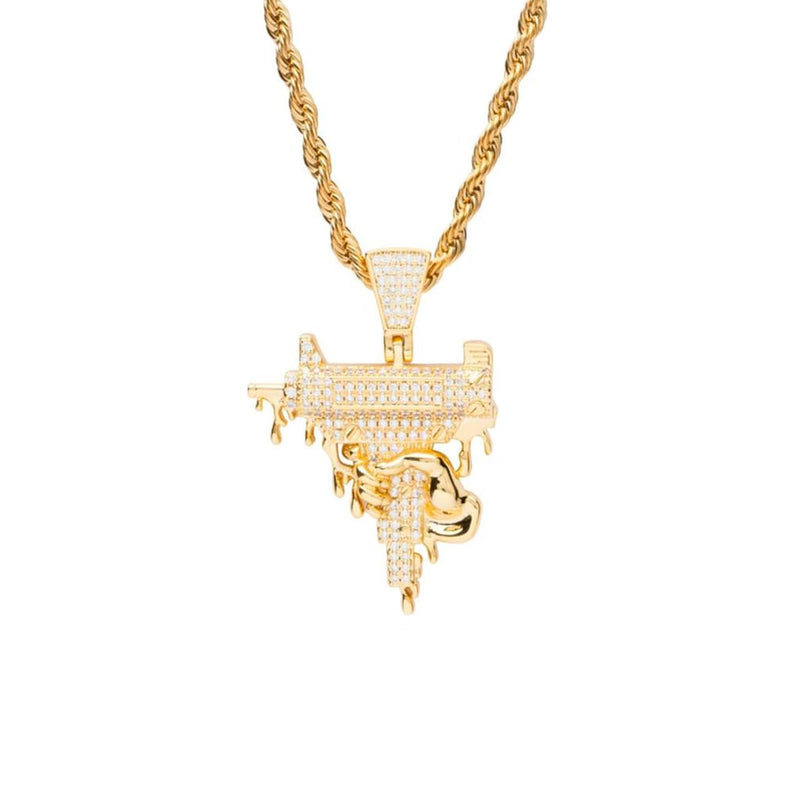 Iced Out Gold Dripping Uzi Pendant - 1
