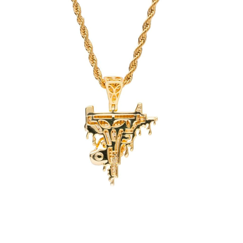 Iced Out Gold Dripping Uzi Pendant - 2