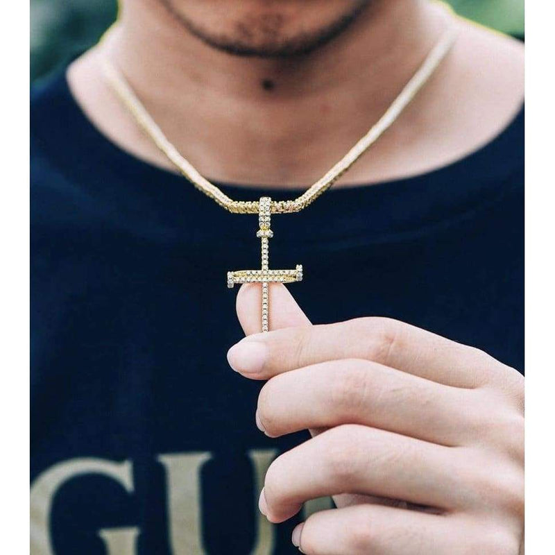 Iced Out Gold Nail Cross Pendant