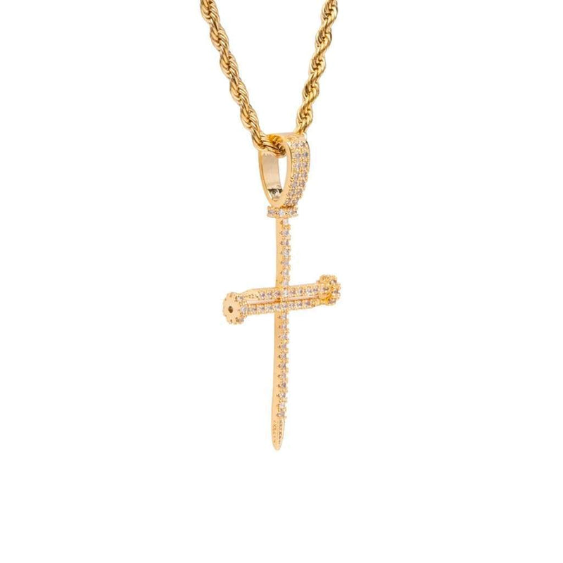 Iced Out Gold Nail Cross Pendant - 24 - 2