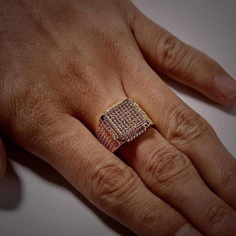 Iced Out Gold Square Micro Pave Ring