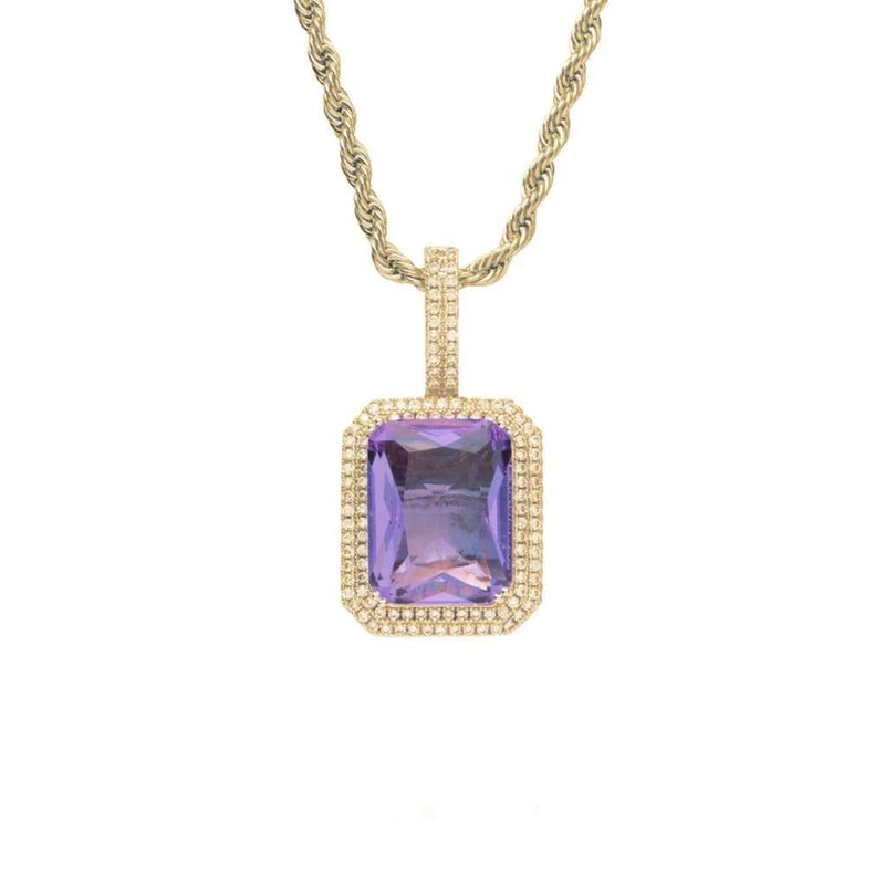 Iced Out Purple Gemstone Pendant - 1