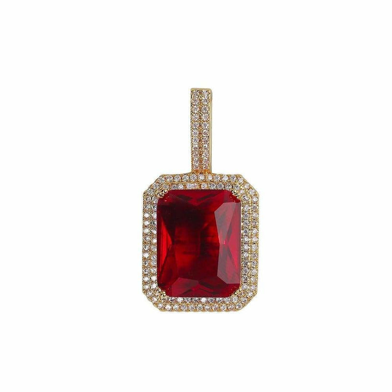 Iced Out Red Gemstone Pendant