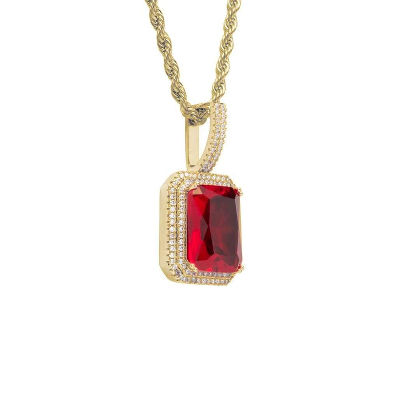 Iced Out Red Gemstone Pendant - 3