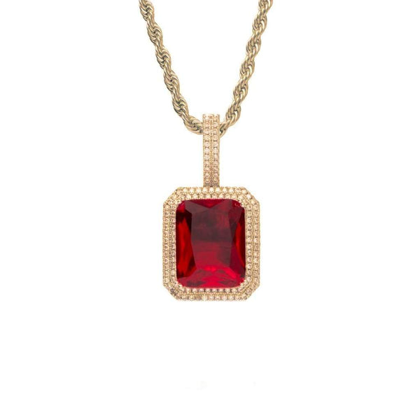 Iced Out Red Gemstone Pendant - 1